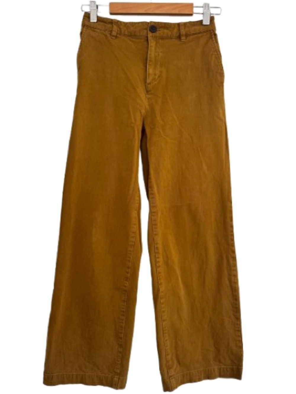 Muji Mustard Wide Leg High Rise Pants Cotton Stretch Waist Fall Minimalist